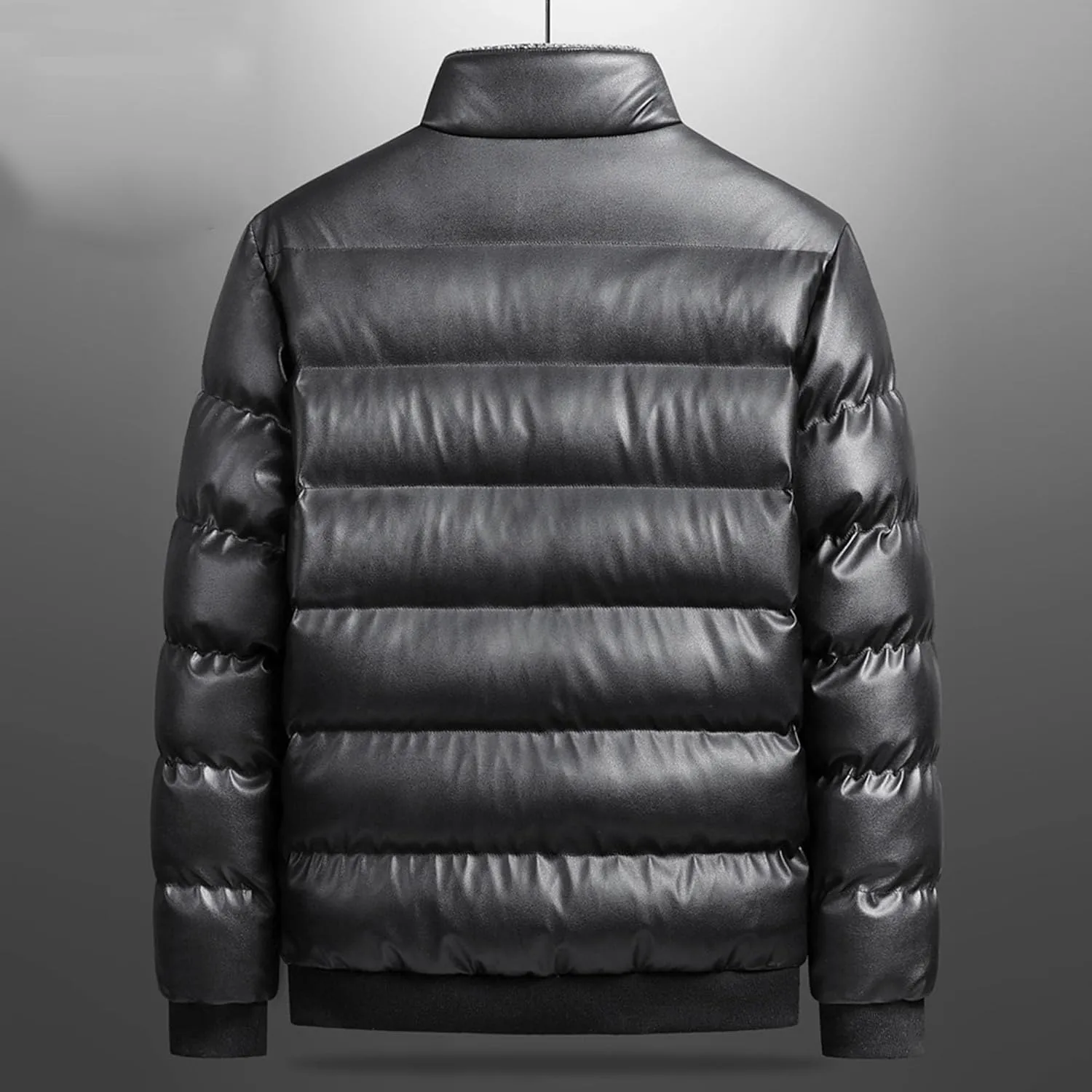 JEsilunmaMY Men's Flap Pocket Bubble Puffer Jacket Fur Stand Collar Cotton Bomber Jacket Thicken Warm Winter Padded Coats