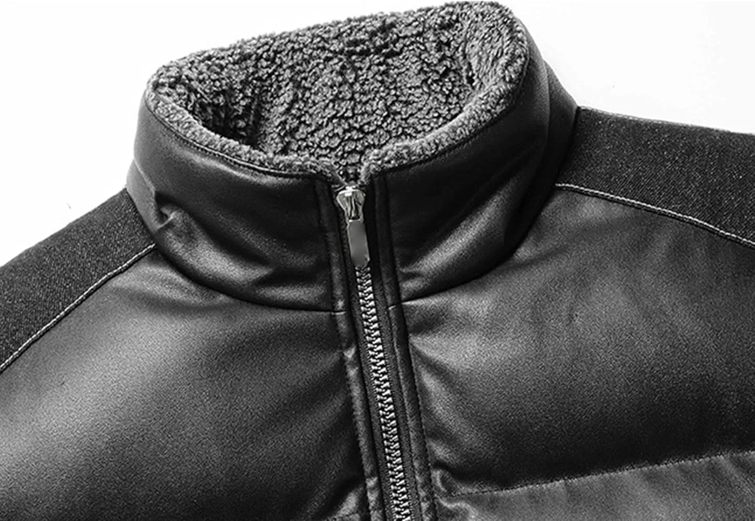 JEsilunmaMY Men's Flap Pocket Bubble Puffer Jacket Fur Stand Collar Cotton Bomber Jacket Thicken Warm Winter Padded Coats