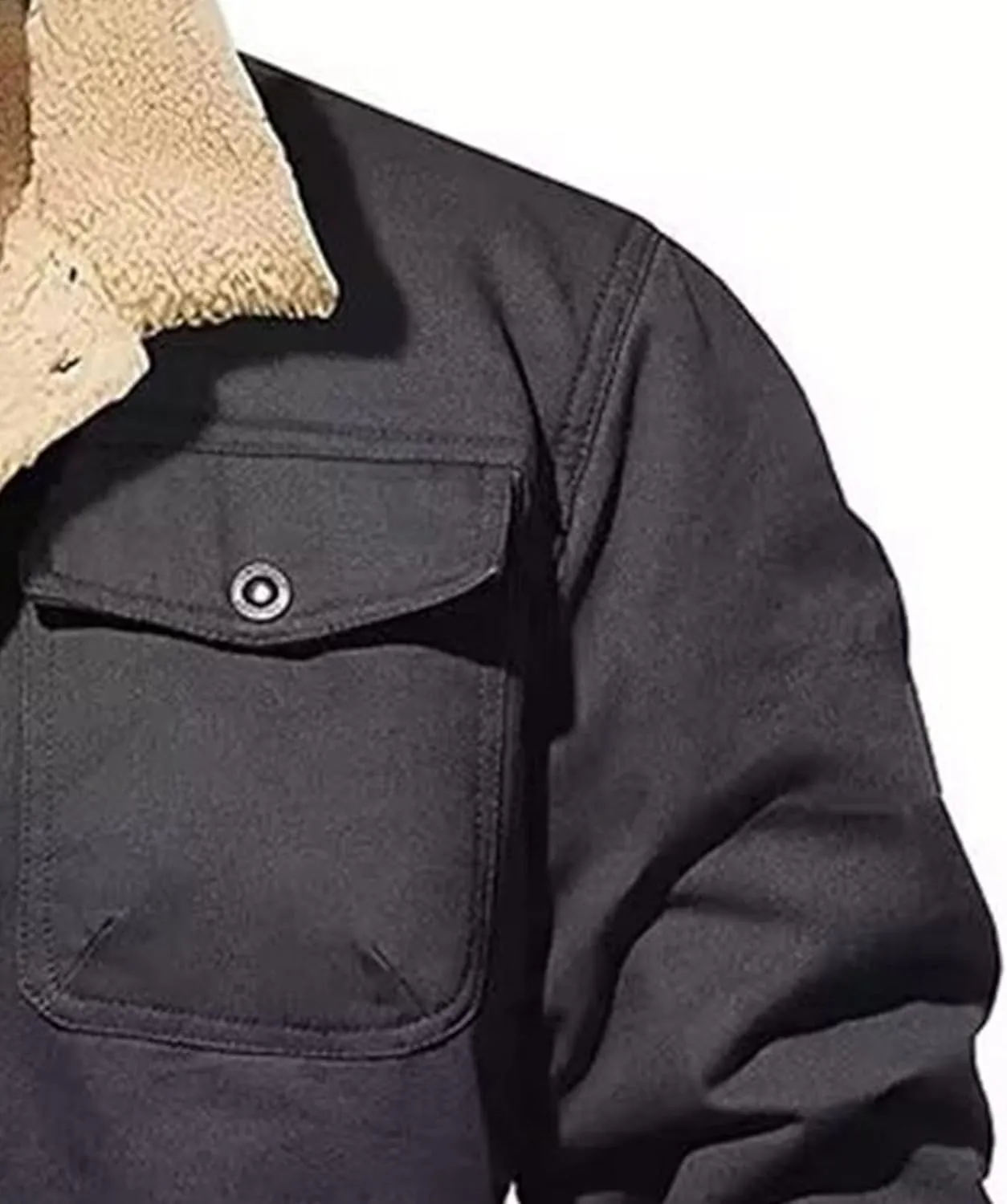 JEsilunmaMY Men's Multi-Pocket Cotton Cargo Jacket Sherpa Lined Casual Shacket Jackets Button Down Warm Winter Padded Coats