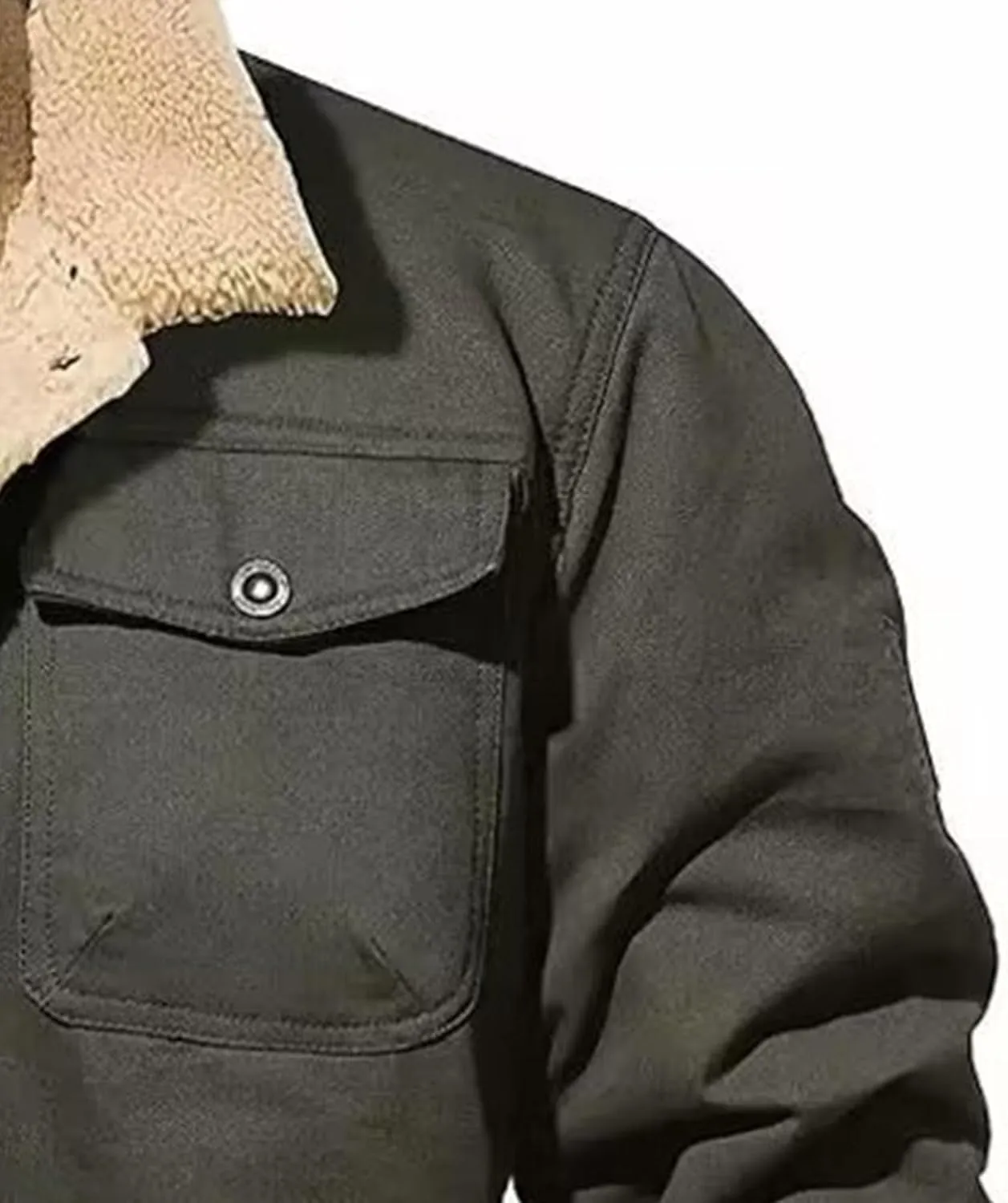 JEsilunmaMY Men's Multi-Pocket Cotton Cargo Jacket Sherpa Lined Casual Shacket Jackets Button Down Warm Winter Padded Coats