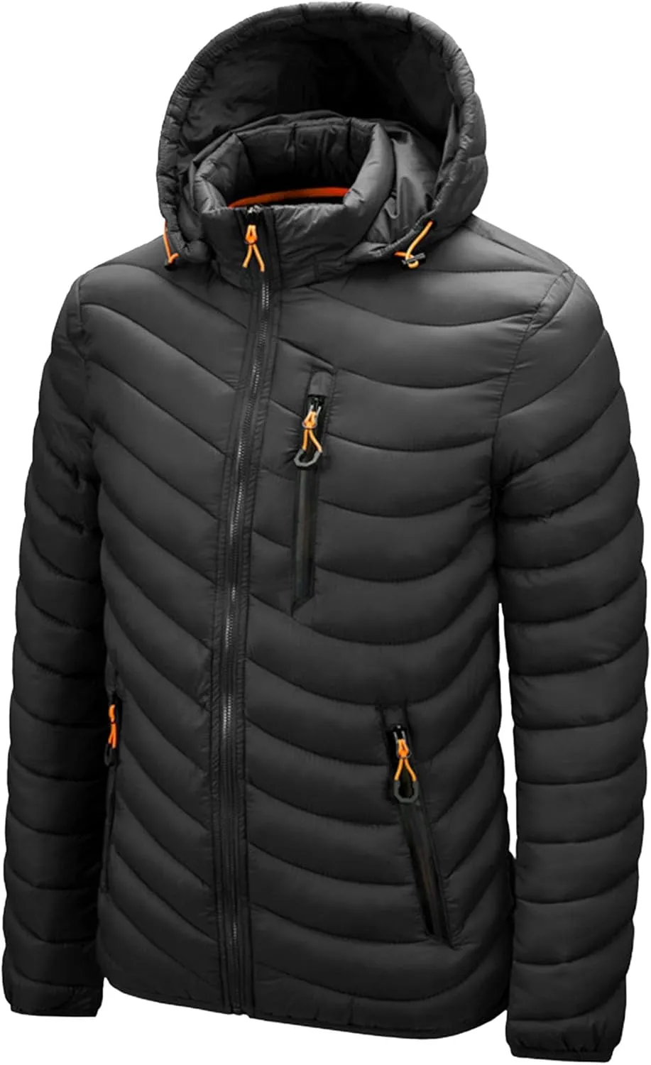 JEsilunmaMY Men's Puffer Jacket with Removable Hood Casual Insulated Hooded Padded Cotton Coat Slim Packable Down Jacket