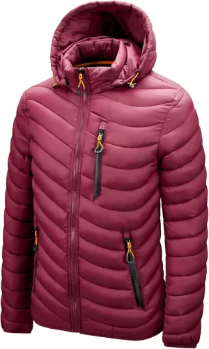 JEsilunmaMY Men's Puffer Jacket with Removable Hood Casual Insulated Hooded Padded Cotton Coat Slim Packable Down Jacket