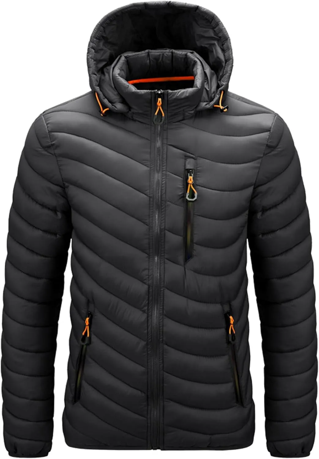 JEsilunmaMY Men's Puffer Jacket with Removable Hood Casual Insulated Hooded Padded Cotton Coat Slim Packable Down Jacket