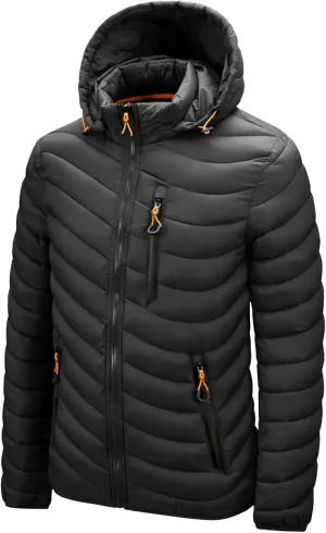 JEsilunmaMY Men's Puffer Jacket with Removable Hood Casual Insulated Hooded Padded Cotton Coat Slim Packable Down Jacket