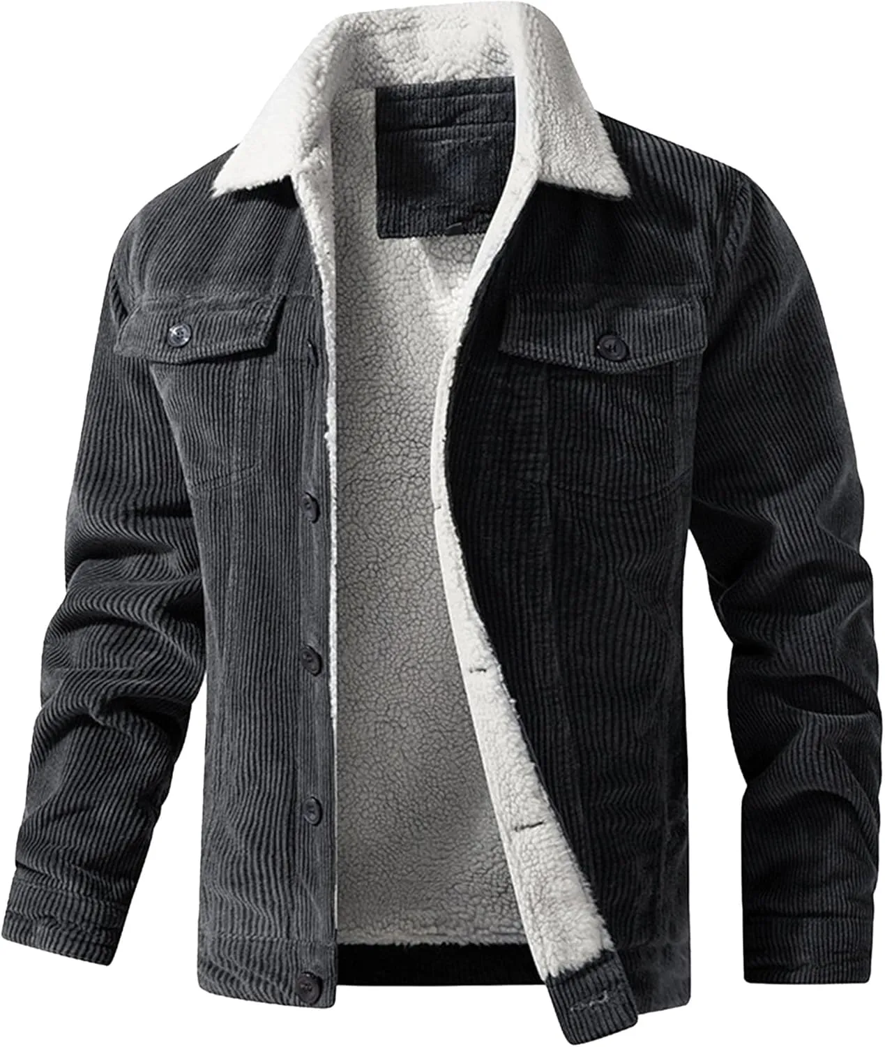 JEsilunmaMY Men's Sherpa Lined Winter Corduroy Jacket Button Down Wash Padded Coats Casual Fleece Cotton Cargo Jacket