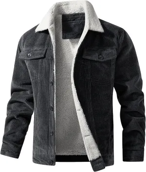 JEsilunmaMY Men's Sherpa Lined Winter Corduroy Jacket Button Down Wash Padded Coats Casual Fleece Cotton Cargo Jacket