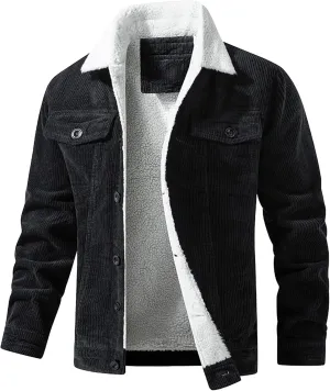 JEsilunmaMY Men's Sherpa Lined Winter Corduroy Jacket Button Down Wash Padded Coats Casual Fleece Cotton Cargo Jacket