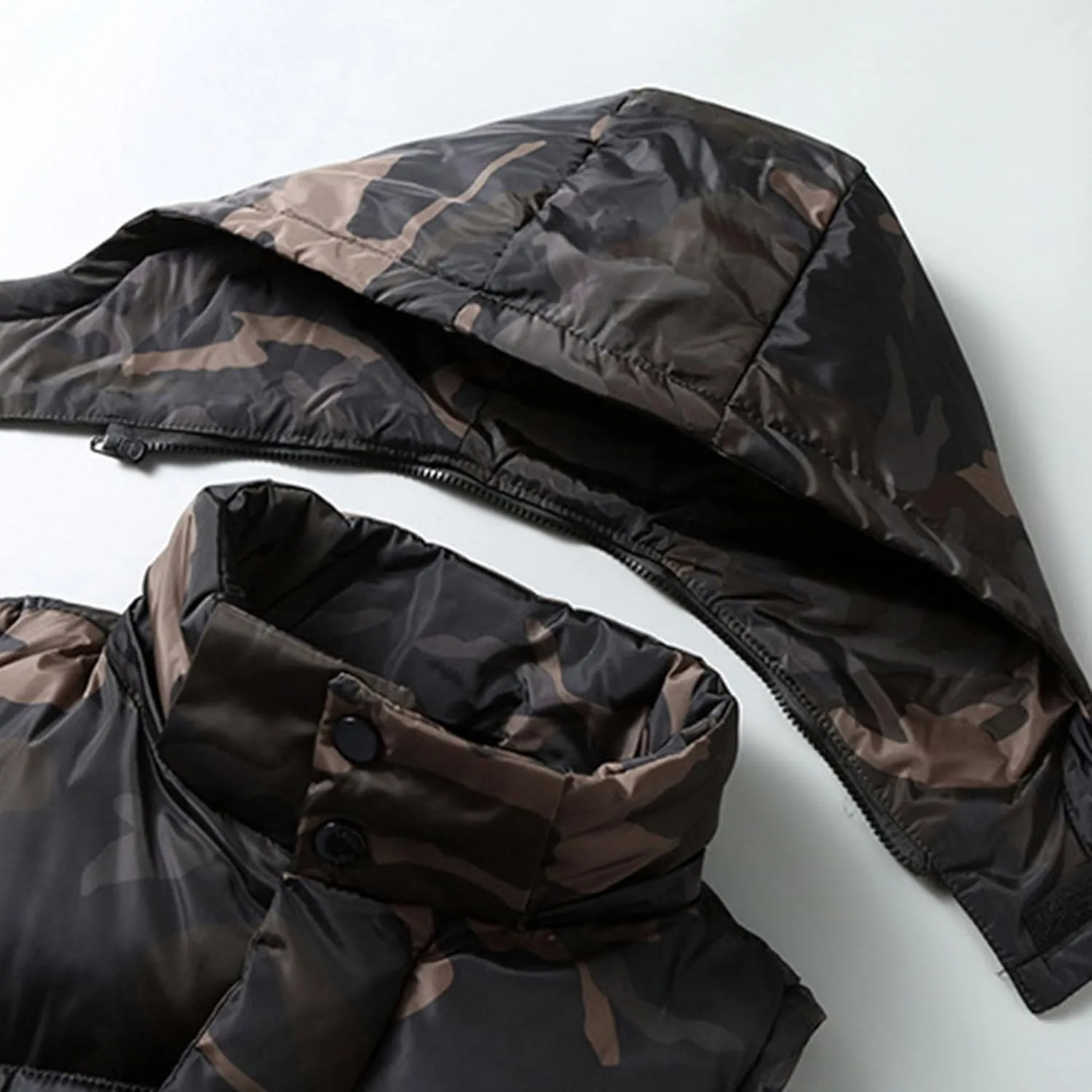 JEsilunmaMY Men's Sleeveless Camo Puffer Vest with Hood Fashion Sleeveless Sports Vest Jacket Casual Cotton Padded Vest Coats