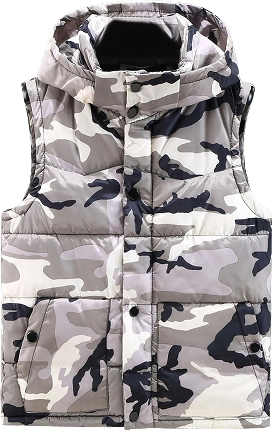 JEsilunmaMY Men's Sleeveless Camo Puffer Vest with Hood Fashion Sleeveless Sports Vest Jacket Casual Cotton Padded Vest Coats