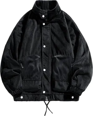 JEsilunmaMY Men's Stand Collar Padded Baseball Jacket Lightweight Cotton Cargo Coat with Zip Pocket Winter Warm Padded Coats