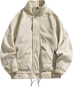 JEsilunmaMY Men's Stand Collar Padded Baseball Jacket Lightweight Cotton Cargo Coat with Zip Pocket Winter Warm Padded Coats