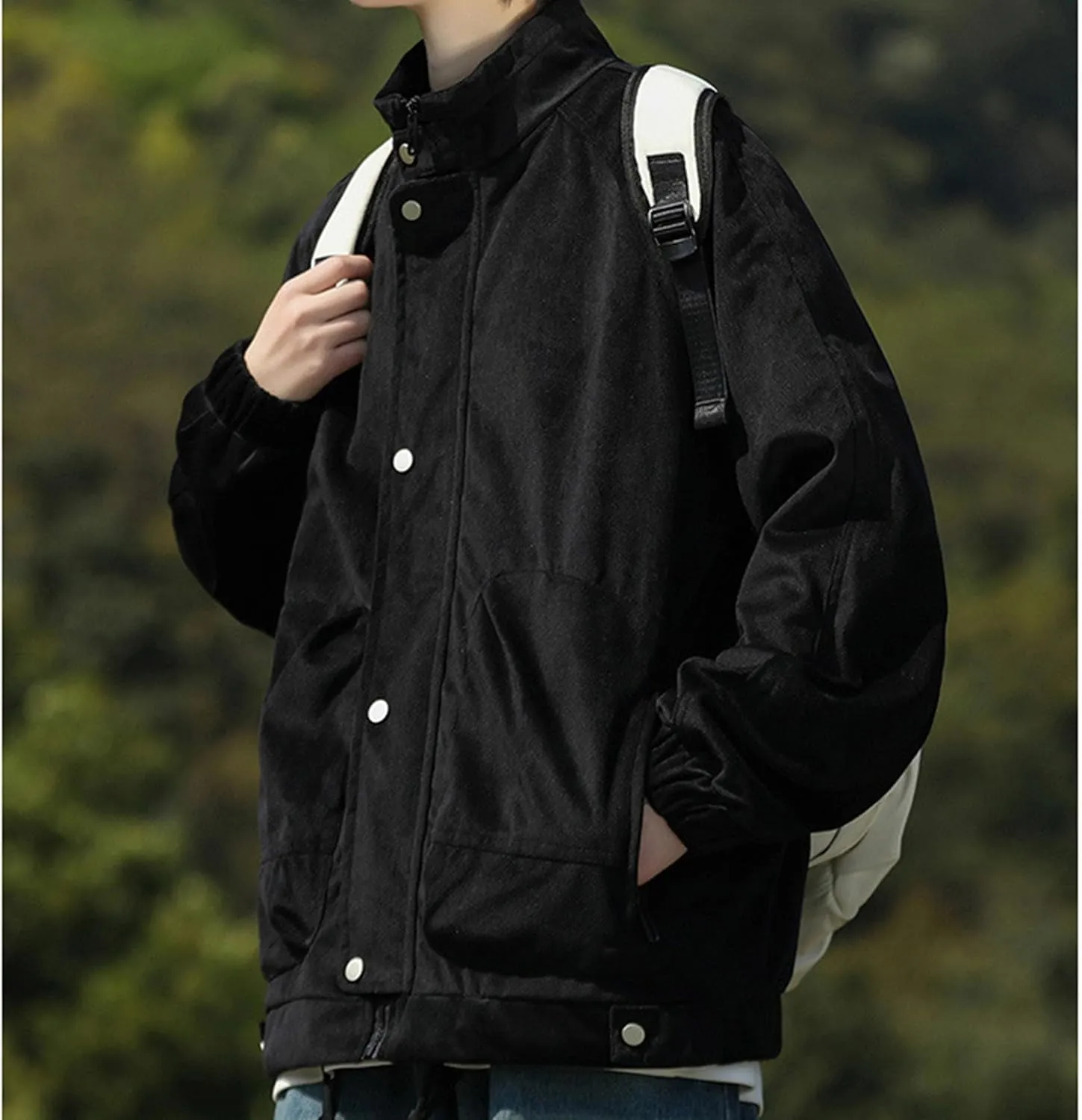 JEsilunmaMY Men's Stand Collar Padded Baseball Jacket Lightweight Cotton Cargo Coat with Zip Pocket Winter Warm Padded Coats