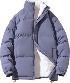 JEsilunmaMY Men's Stand Collar Short Down Jacket Thicken Warm Padded Cropped Puffer Jacket Vintage Loose Cotton Winter Coats