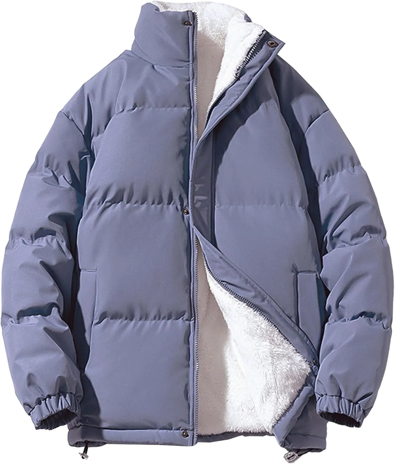 JEsilunmaMY Men's Stand Collar Short Down Jacket Thicken Warm Padded Cropped Puffer Jacket Vintage Loose Cotton Winter Coats