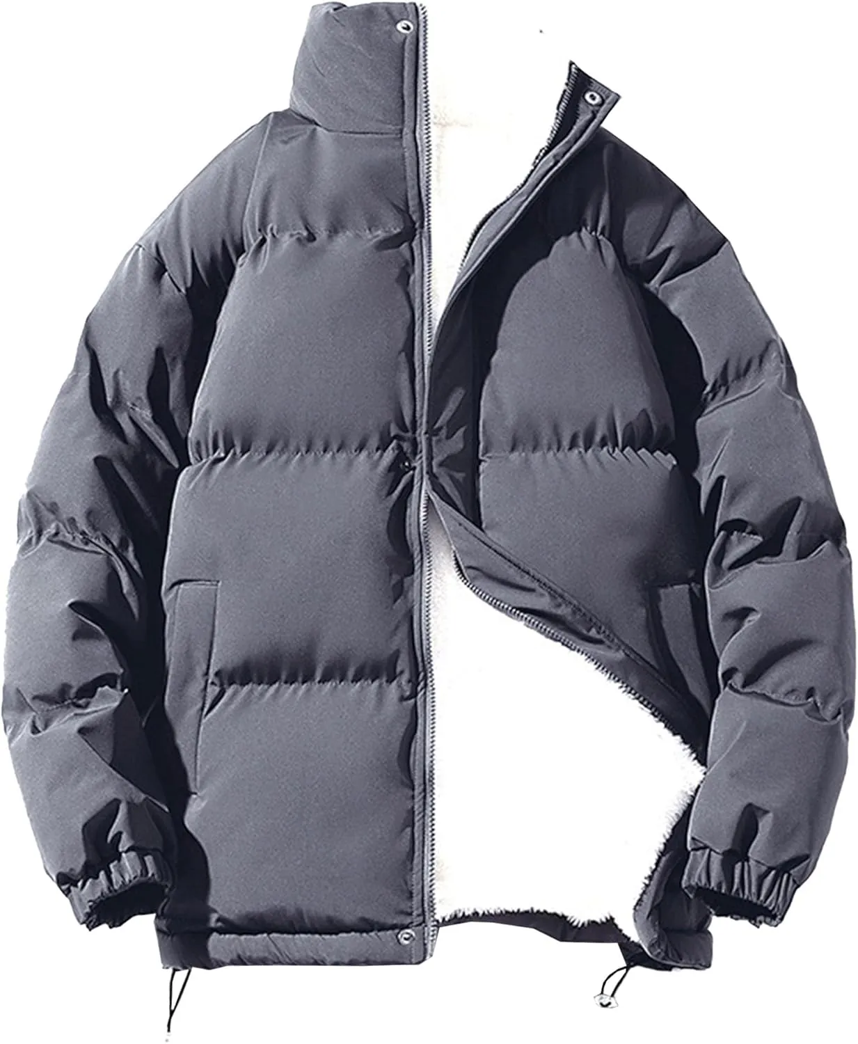 JEsilunmaMY Men's Stand Collar Short Down Jacket Thicken Warm Padded Cropped Puffer Jacket Vintage Loose Cotton Winter Coats