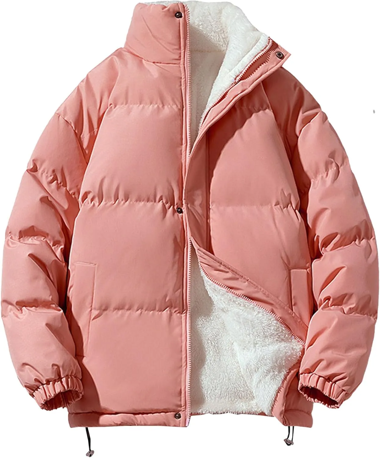 JEsilunmaMY Men's Stand Collar Short Down Jacket Thicken Warm Padded Cropped Puffer Jacket Vintage Loose Cotton Winter Coats
