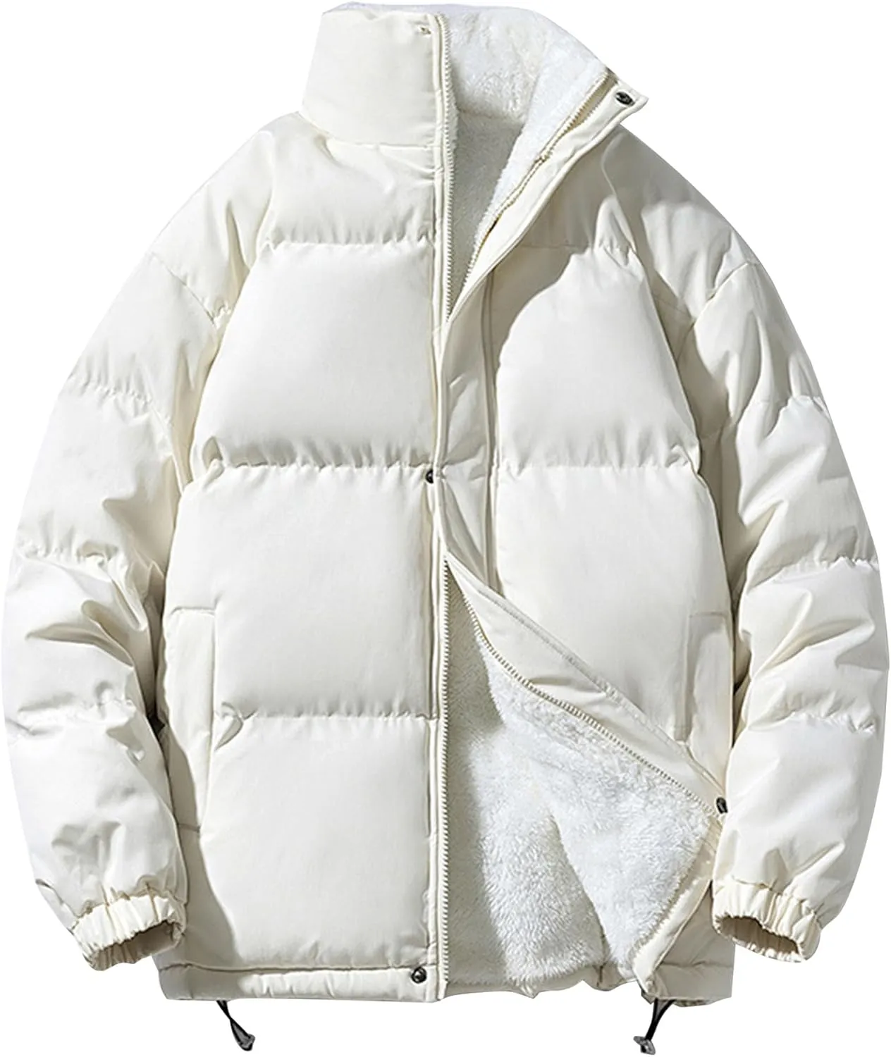 JEsilunmaMY Men's Stand Collar Short Down Jacket Thicken Warm Padded Cropped Puffer Jacket Vintage Loose Cotton Winter Coats