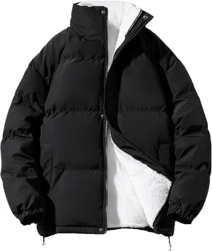 JEsilunmaMY Men's Stand Collar Short Down Jacket Thicken Warm Padded Cropped Puffer Jacket Vintage Loose Cotton Winter Coats