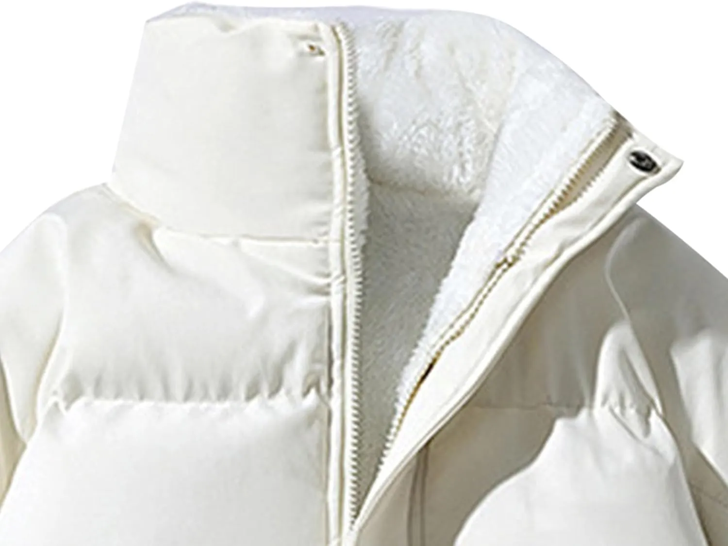 JEsilunmaMY Men's Stand Collar Short Down Jacket Thicken Warm Padded Cropped Puffer Jacket Vintage Loose Cotton Winter Coats