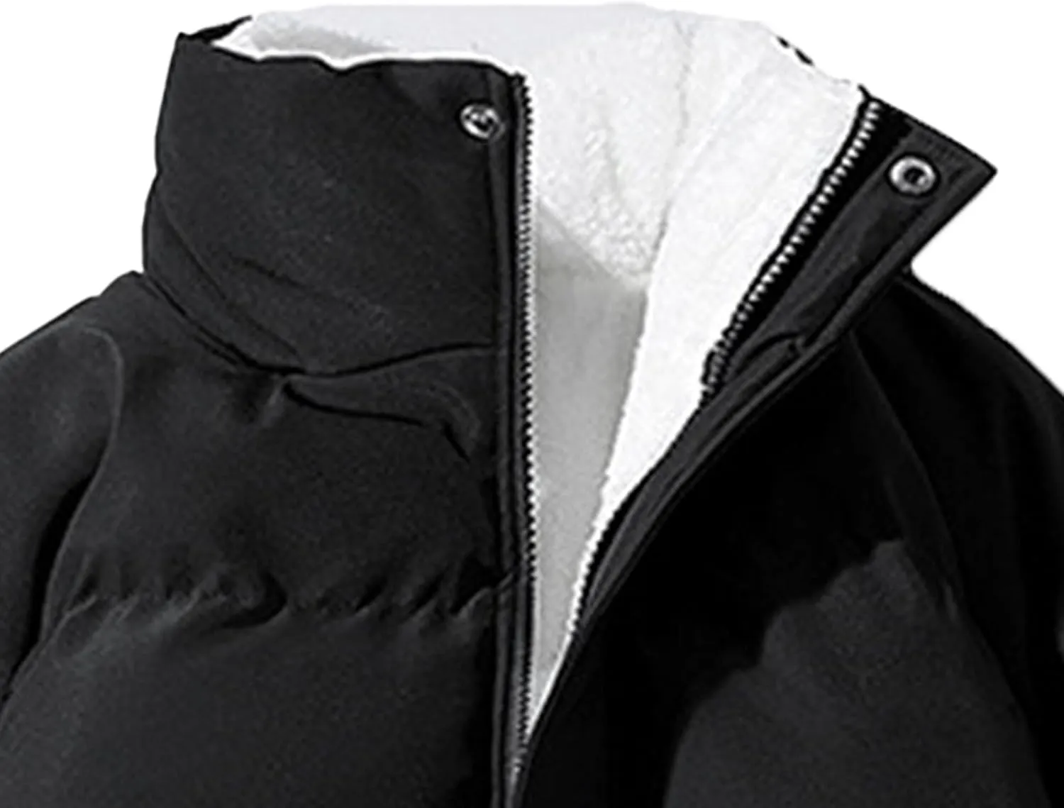 JEsilunmaMY Men's Stand Collar Short Down Jacket Thicken Warm Padded Cropped Puffer Jacket Vintage Loose Cotton Winter Coats