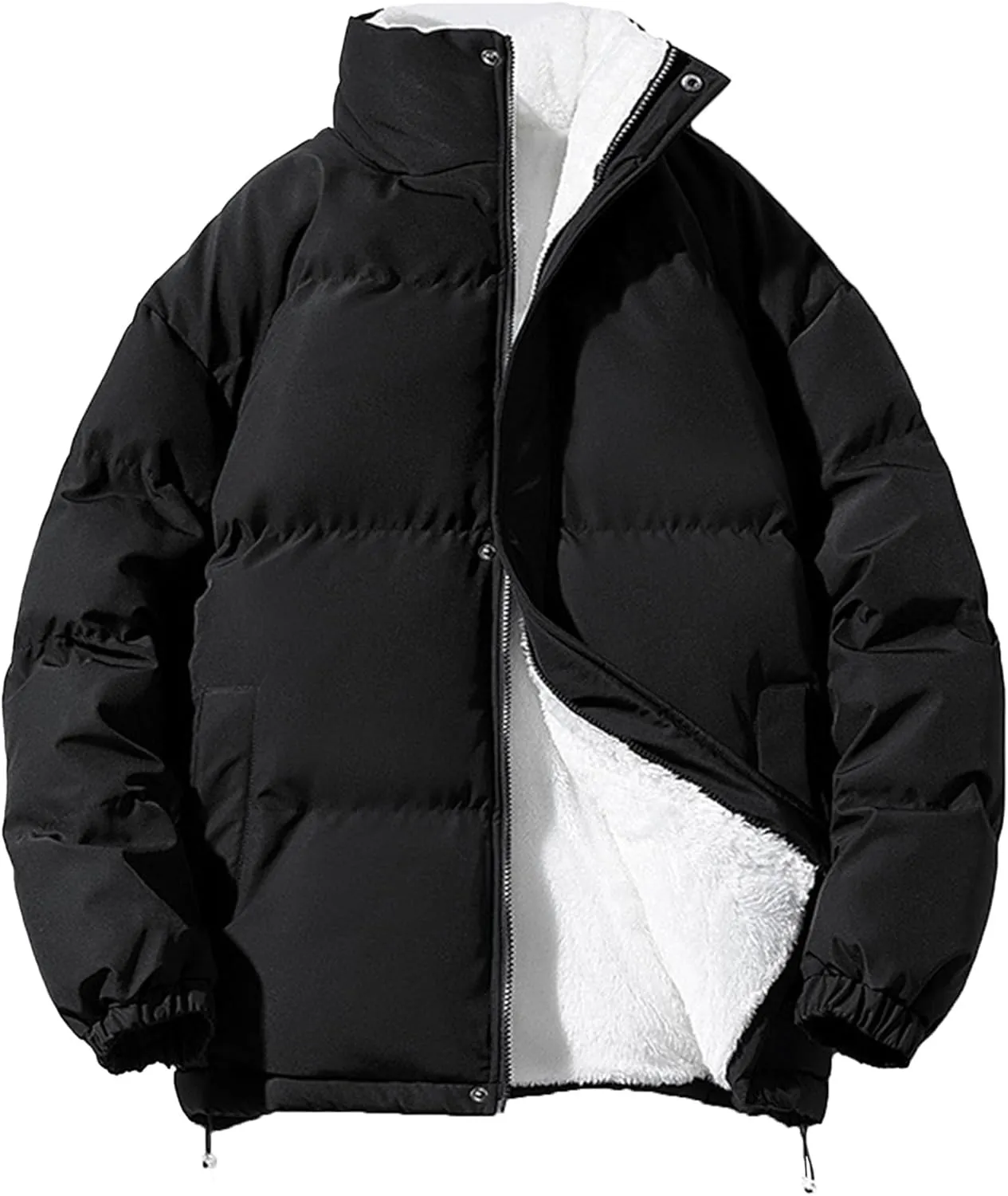 JEsilunmaMY Men's Stand Collar Short Down Jacket Thicken Warm Padded Cropped Puffer Jacket Vintage Loose Cotton Winter Coats