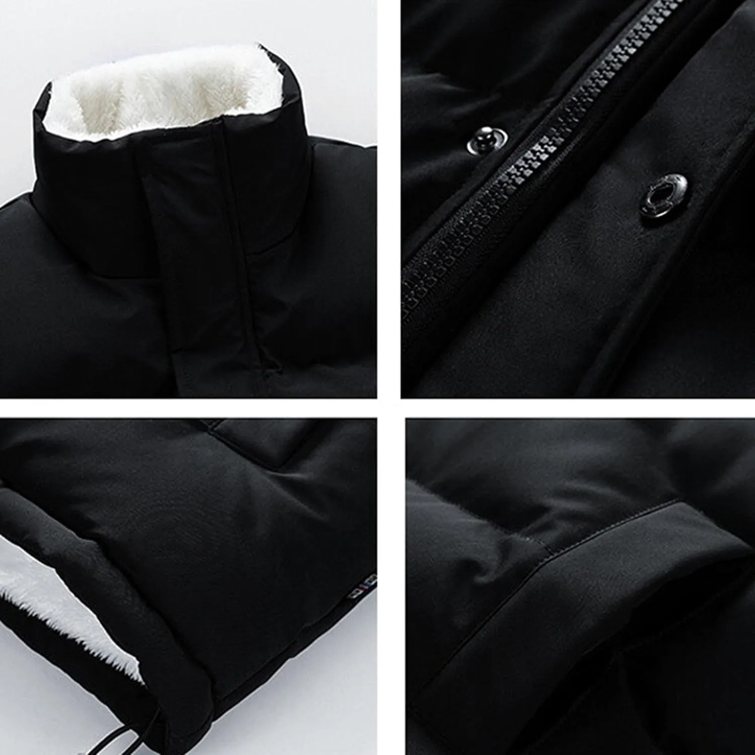 JEsilunmaMY Men's Stand Collar Short Down Jacket Thicken Warm Padded Cropped Puffer Jacket Vintage Loose Cotton Winter Coats