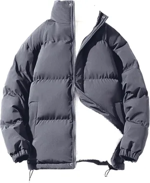 JEsilunmaMY Men's Stand Collar Short Down Jacket Thicken Warm Padded Cropped Puffer Jacket Vintage Loose Cotton Winter Coats
