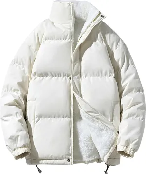 JEsilunmaMY Men's Stand Collar Short Down Jacket Thicken Warm Padded Cropped Puffer Jacket Vintage Loose Cotton Winter Coats