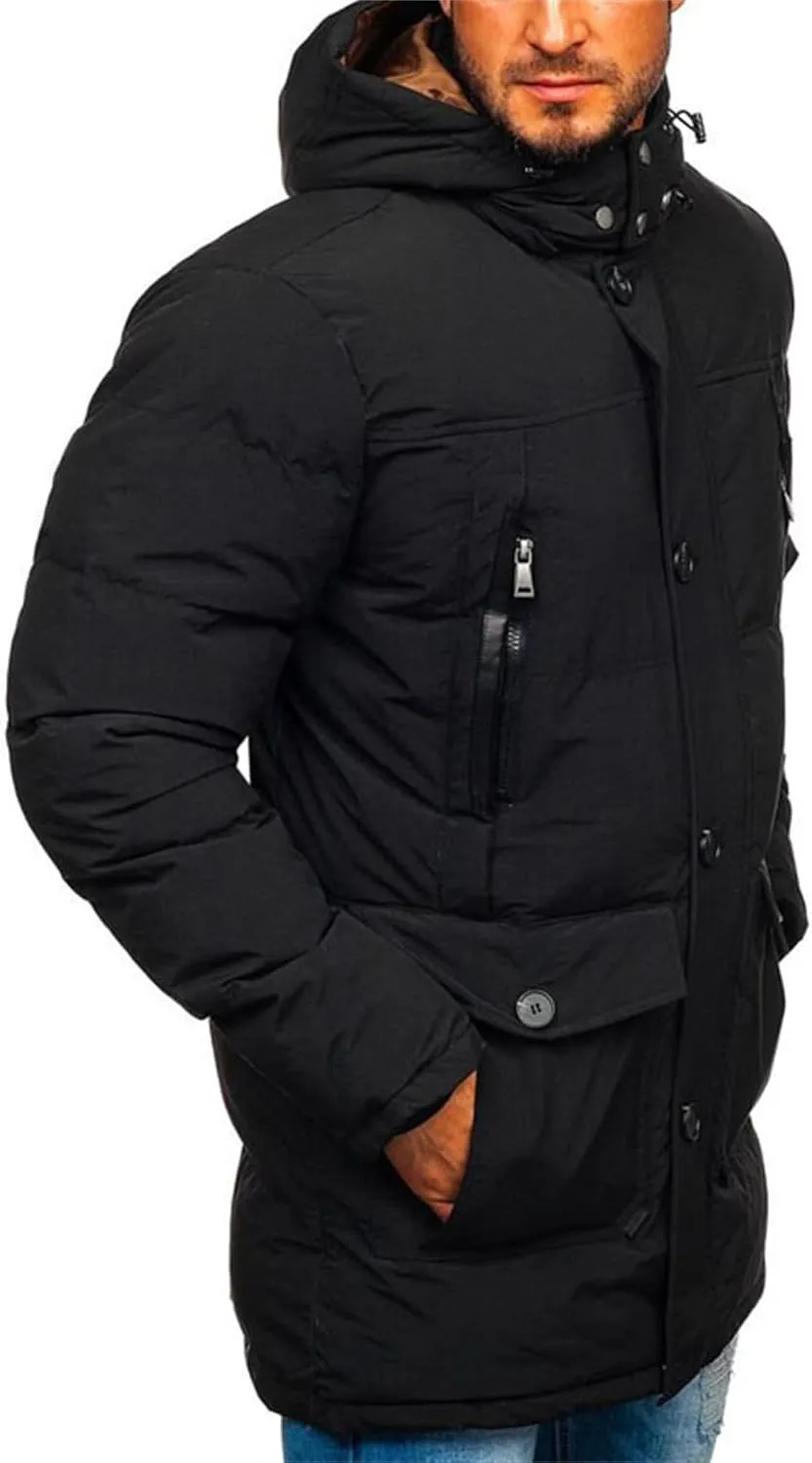 JEsilunmaMY Men's Thicken Parka Padded Puffer Jacket Windproof Cotton Winter Coat with Flap Pocket Warm Snow Ski Down Coats
