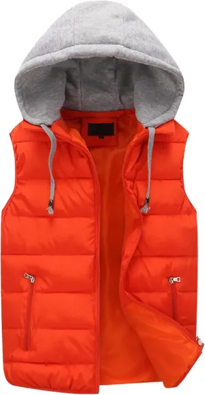JEsilunmaMY Men's Winter Puffer Vest with Detachable Hood Sleeveless Thicken Warm Cotton Down Vest Casual Padded Vest Coats