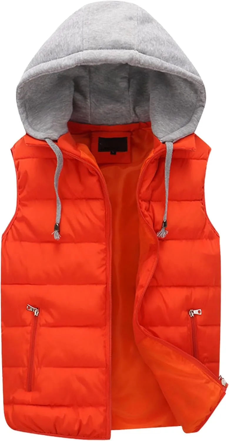 JEsilunmaMY Men's Winter Puffer Vest with Detachable Hood Sleeveless Thicken Warm Cotton Down Vest Casual Padded Vest Coats