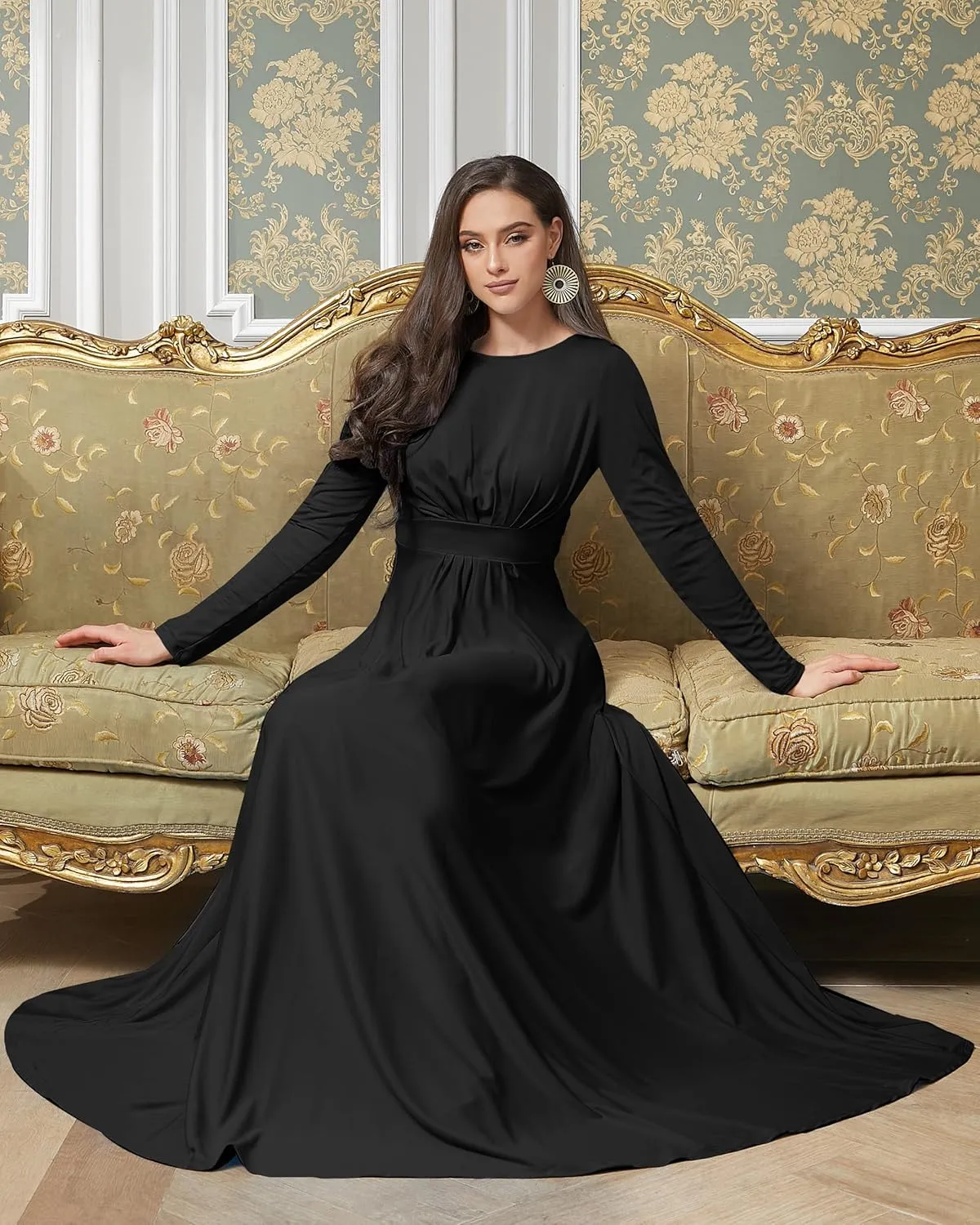 KOH KOH Womens Long Sleeve Soft Flowy Empire Waist Fall Winter Party Gown
