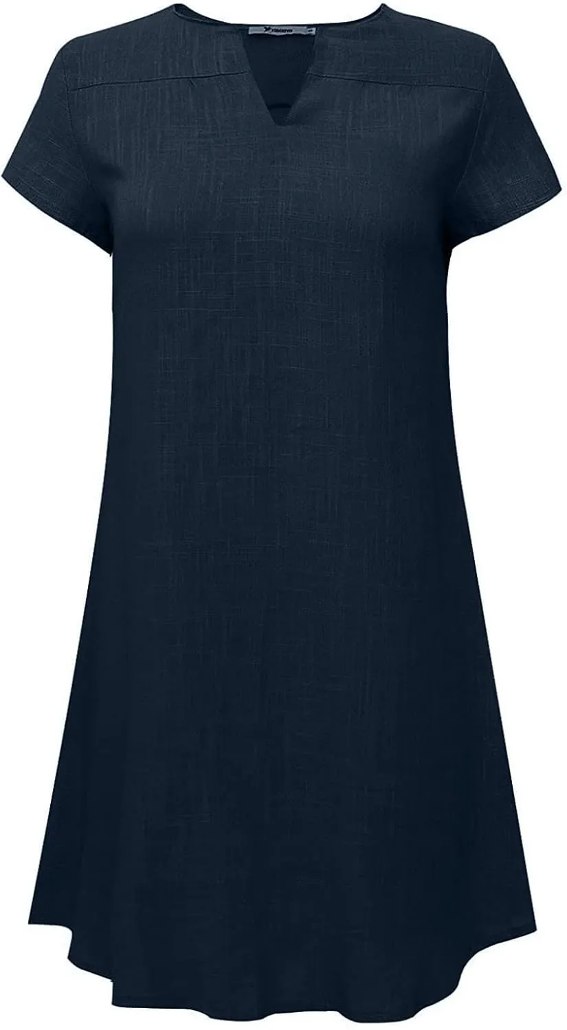 Linen Dress for Women Summer V Neck Cap Sleeve Sundress Beach Vacation Soft Plus Size Casual Mini Dresses 2025