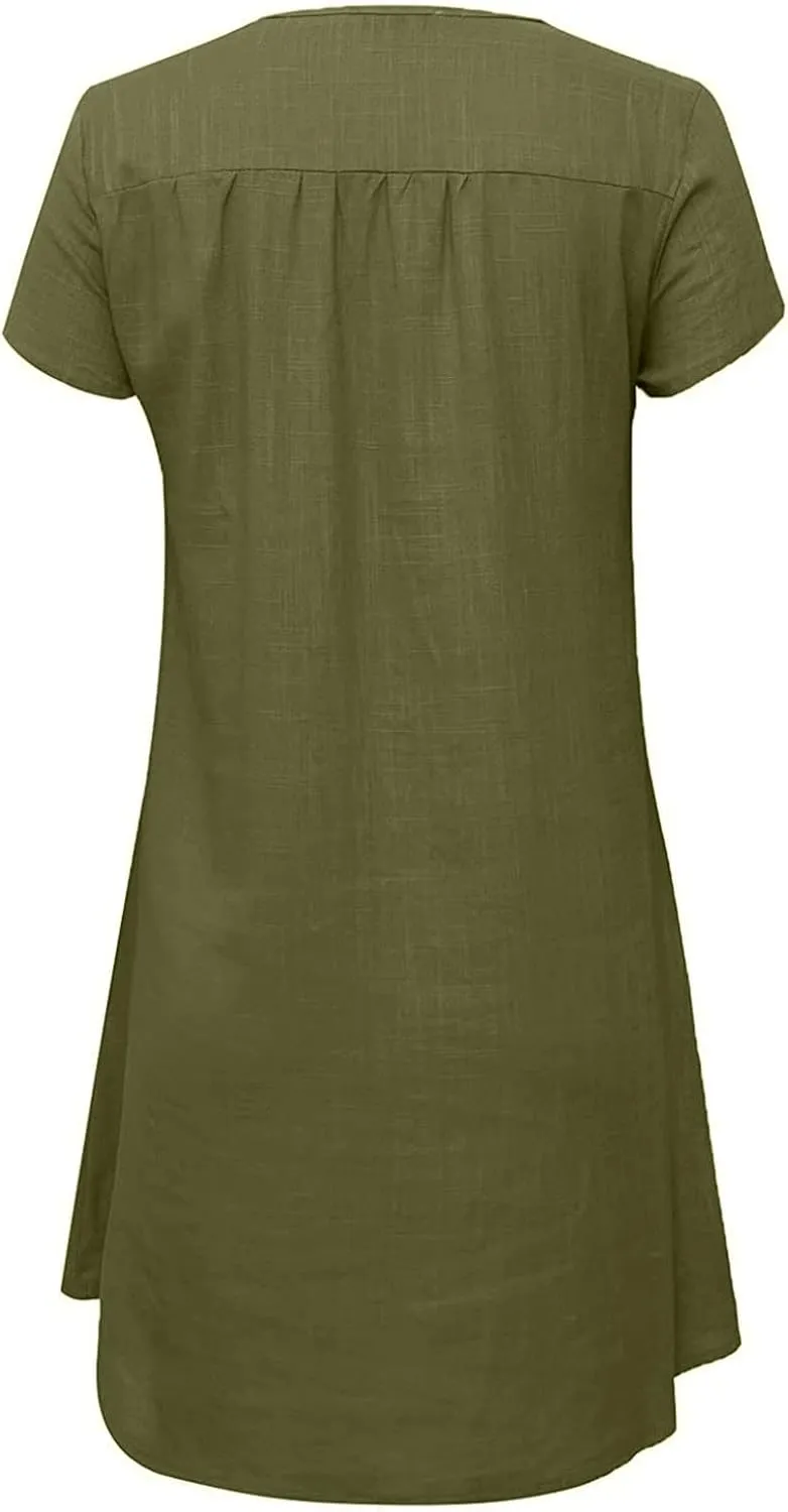 Linen Dress for Women Summer V Neck Cap Sleeve Sundress Beach Vacation Soft Plus Size Casual Mini Dresses 2025