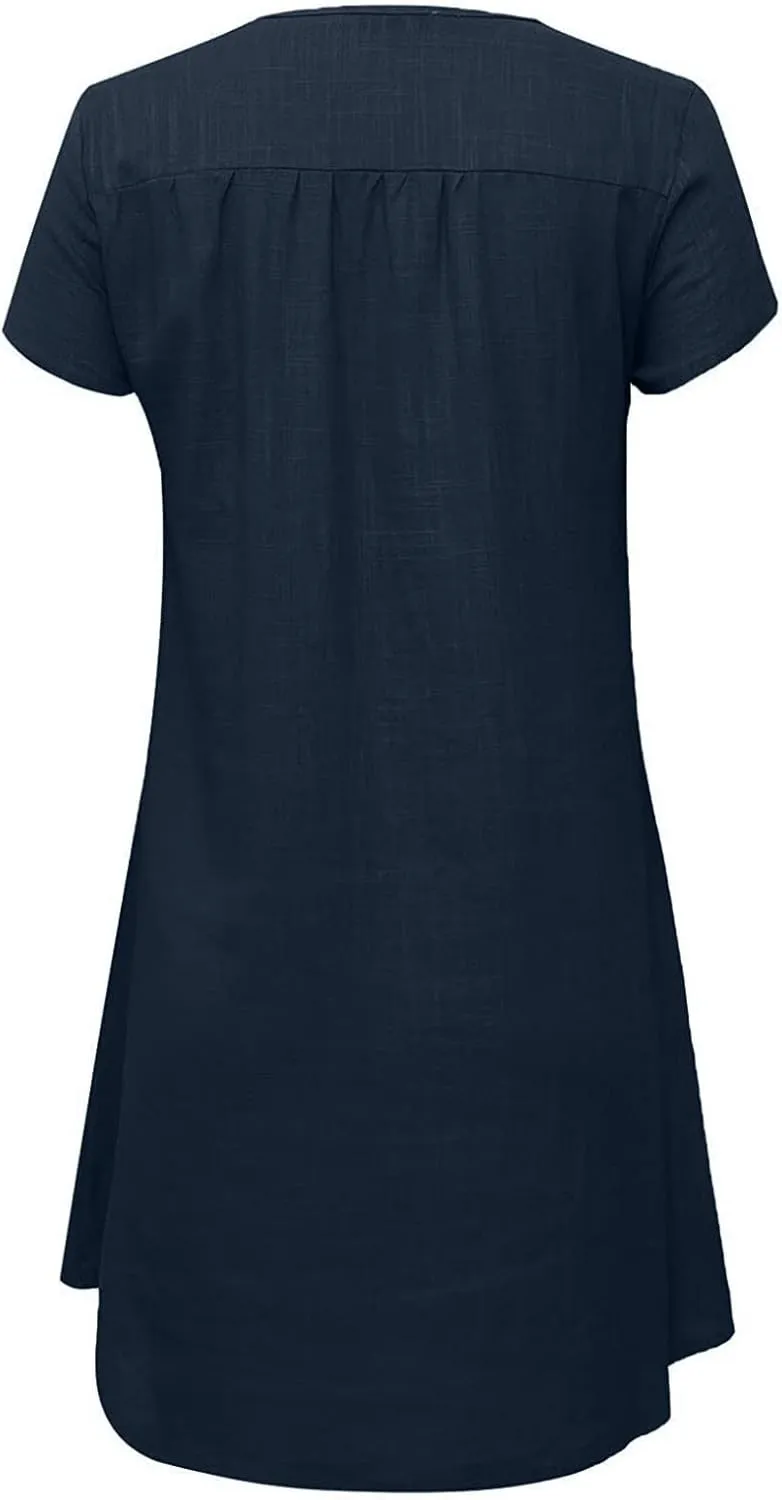 Linen Dress for Women Summer V Neck Cap Sleeve Sundress Beach Vacation Soft Plus Size Casual Mini Dresses 2025