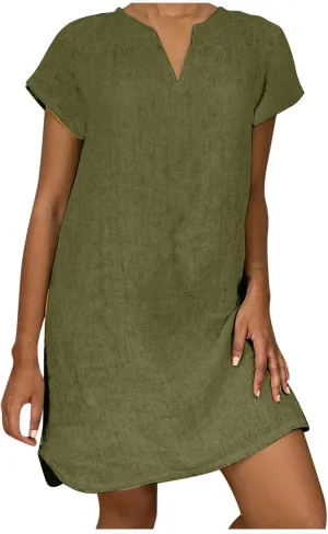Linen Dress for Women Summer V Neck Cap Sleeve Sundress Beach Vacation Soft Plus Size Casual Mini Dresses 2025