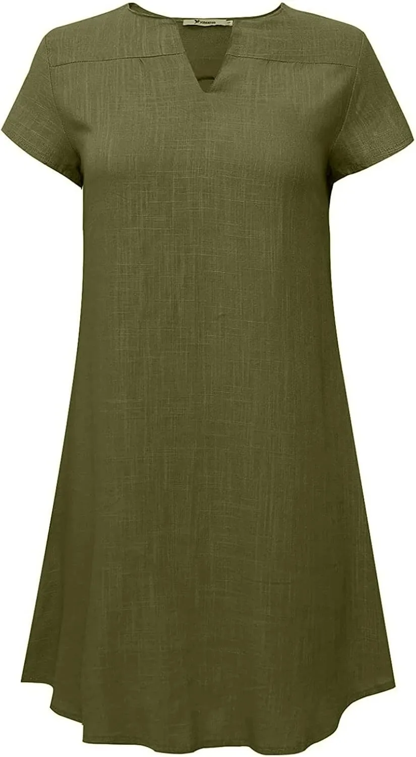 Linen Dress for Women Summer V Neck Cap Sleeve Sundress Beach Vacation Soft Plus Size Casual Mini Dresses 2025