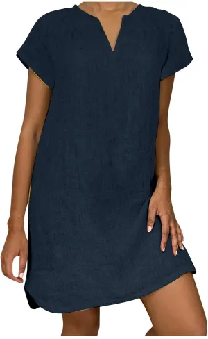 Linen Dress for Women Summer V Neck Cap Sleeve Sundress Beach Vacation Soft Plus Size Casual Mini Dresses 2025