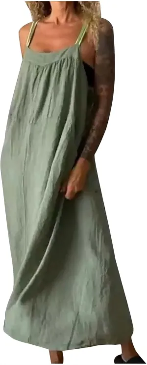Linen Dresses for Women 2025 Spaghetti Strap Plus Size Cotton Clothes Soft Plus Size Beach Coverup Sundresses