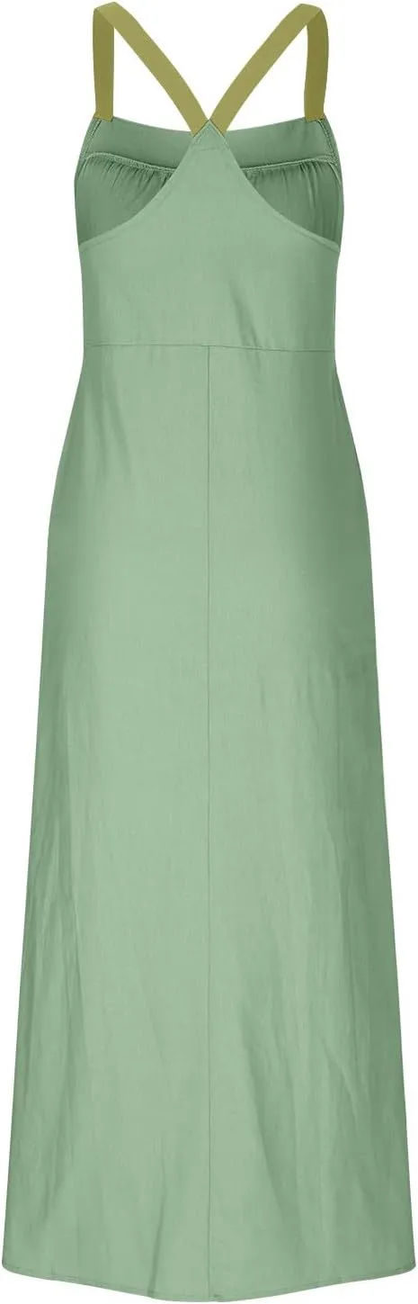 Linen Dresses for Women 2025 Spaghetti Strap Plus Size Cotton Clothes Soft Plus Size Beach Coverup Sundresses