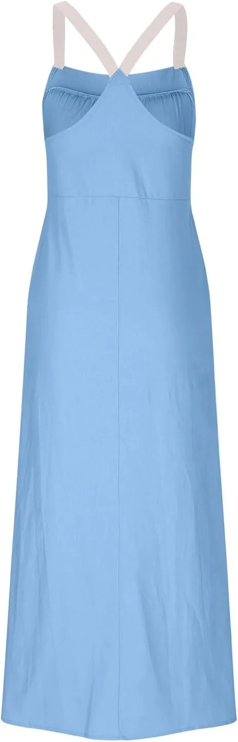 Linen Dresses for Women 2025 Spaghetti Strap Plus Size Cotton Clothes Soft Plus Size Beach Coverup Sundresses