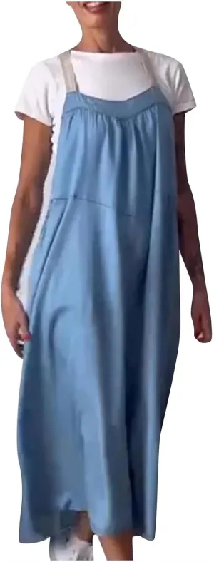 Linen Dresses for Women 2025 Spaghetti Strap Plus Size Cotton Clothes Soft Plus Size Beach Coverup Sundresses
