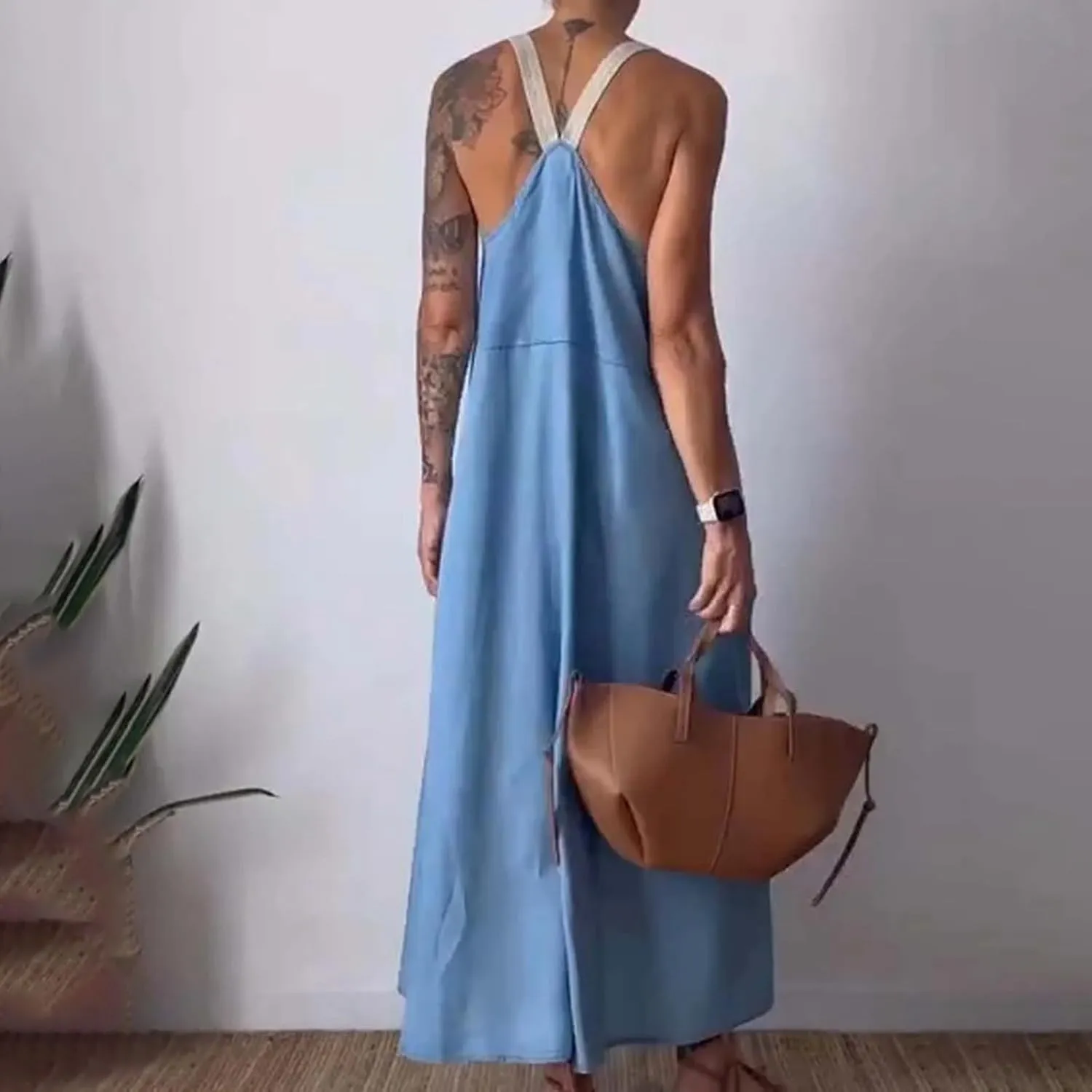 Linen Dresses for Women 2025 Spaghetti Strap Plus Size Cotton Clothes Soft Plus Size Beach Coverup Sundresses