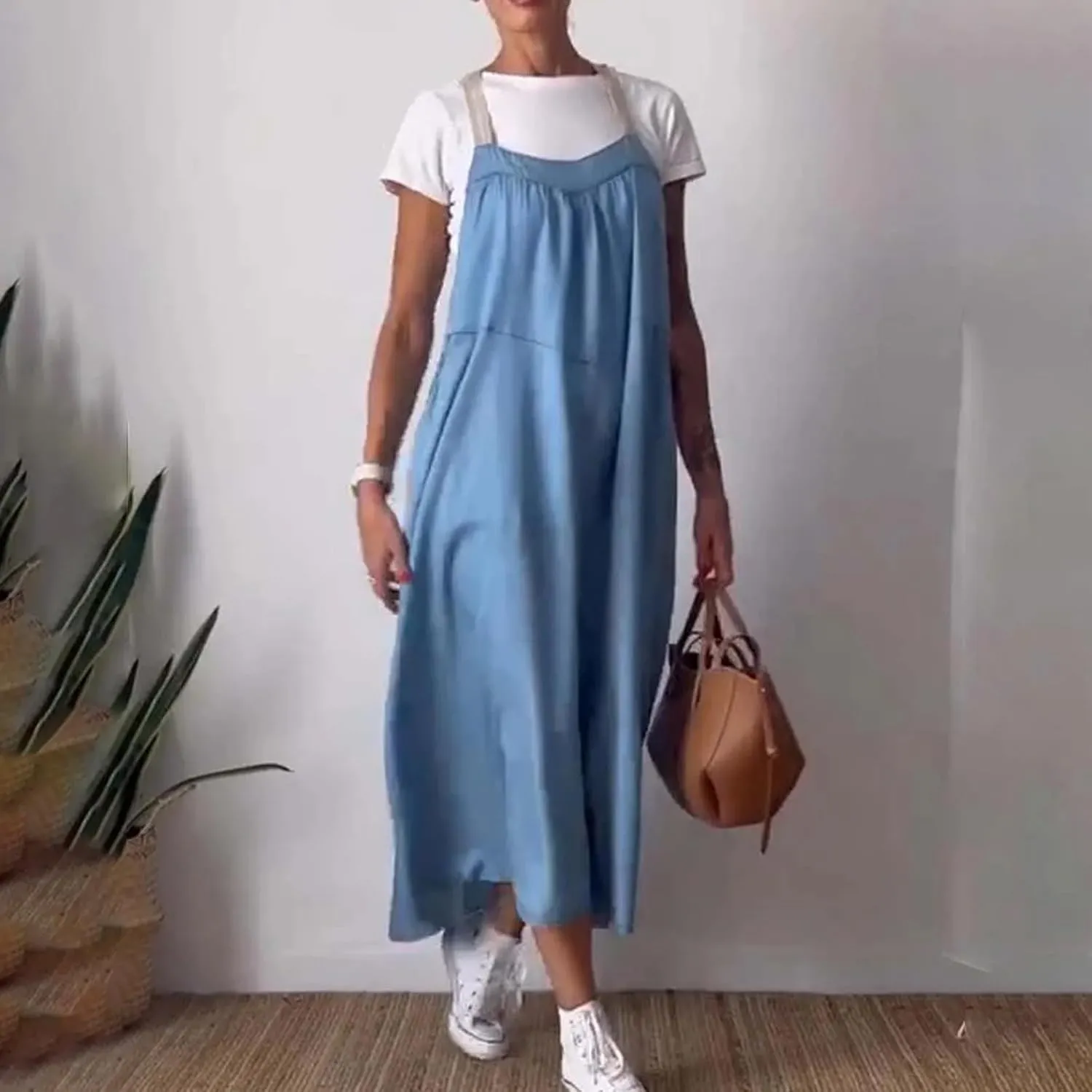 Linen Dresses for Women 2025 Spaghetti Strap Plus Size Cotton Clothes Soft Plus Size Beach Coverup Sundresses