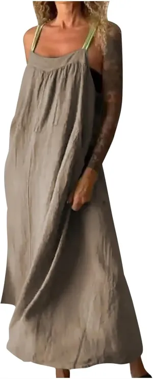 Linen Dresses for Women 2025 Spaghetti Strap Plus Size Cotton Clothes Soft Plus Size Beach Coverup Sundresses