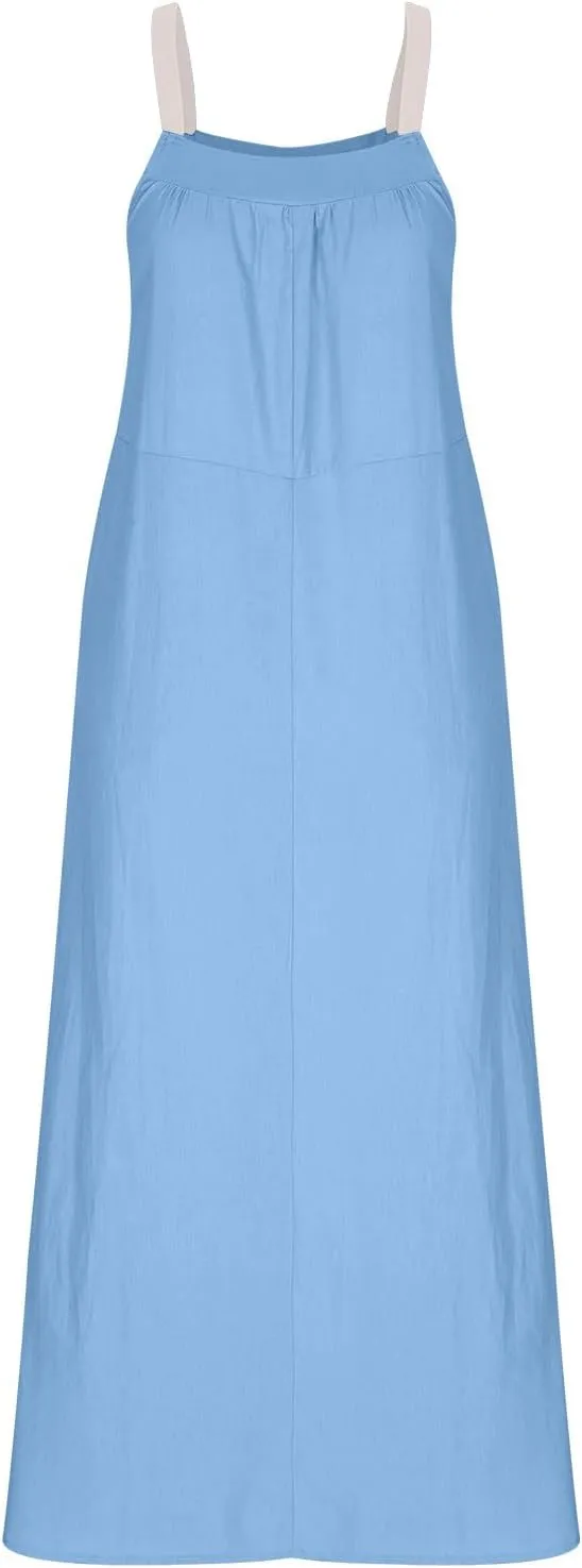Linen Dresses for Women 2025 Spaghetti Strap Plus Size Cotton Clothes Soft Plus Size Beach Coverup Sundresses