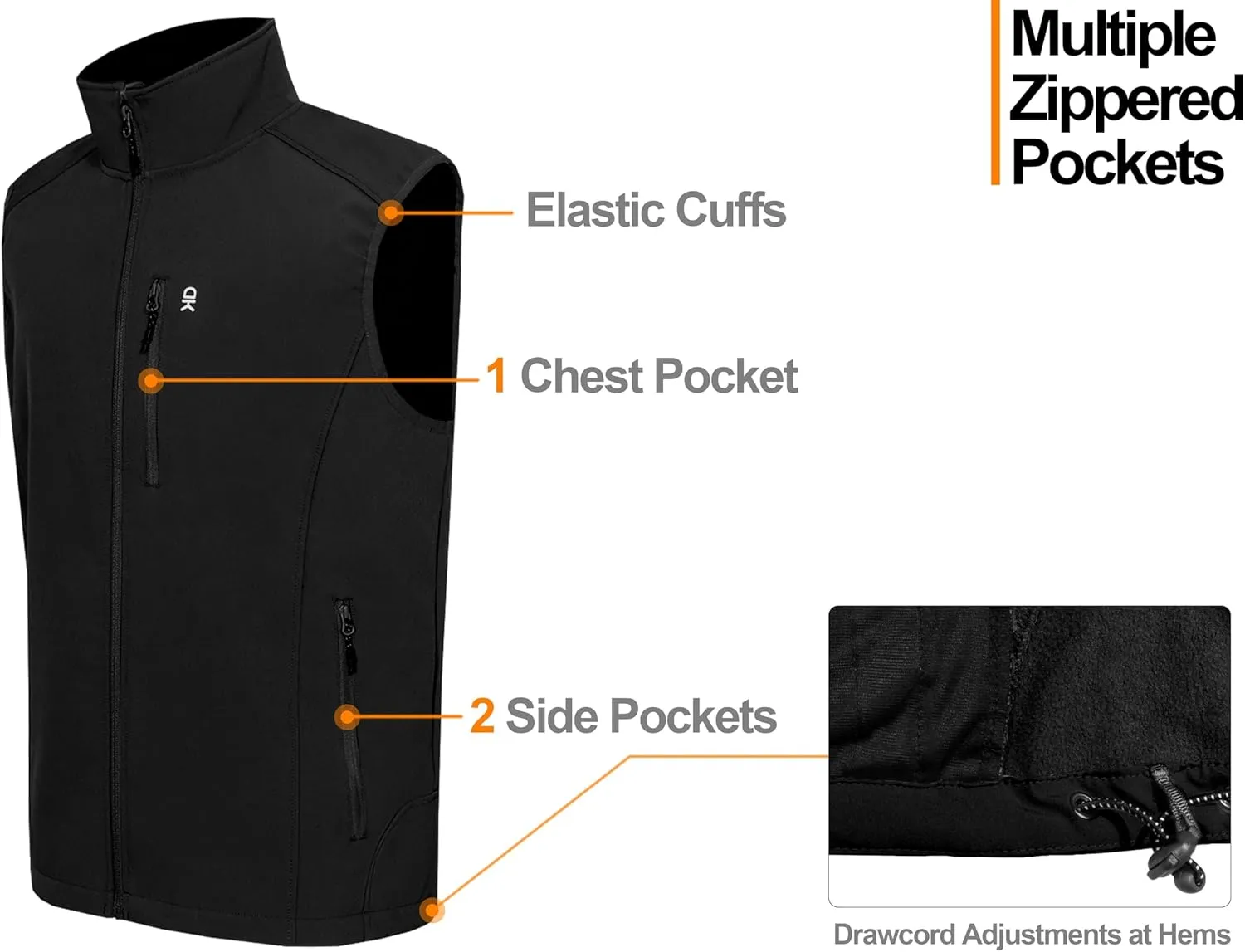 Little Donkey Andy Men's Lightweight Fleece lined Softshell Vests Windproof Sleeveless Jackets for Hiking Golf Travel