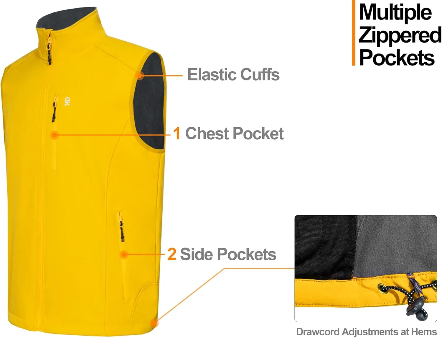 Little Donkey Andy Men's Lightweight Fleece lined Softshell Vests Windproof Sleeveless Jackets for Hiking Golf Travel