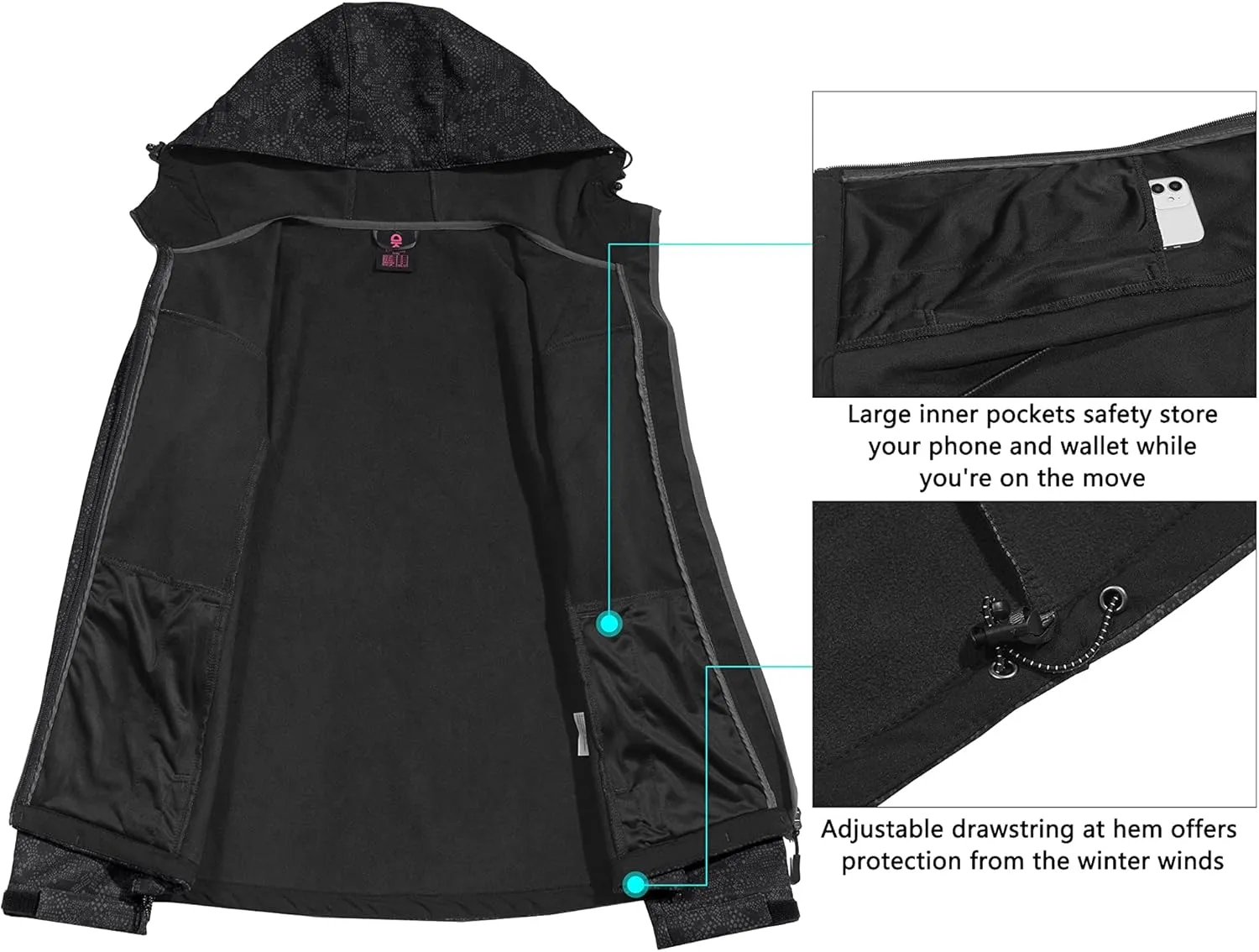 Little Donkey Andy Women's Softshell Jacket Hooded Windproof Fleece Lined Jackets, Lightweight