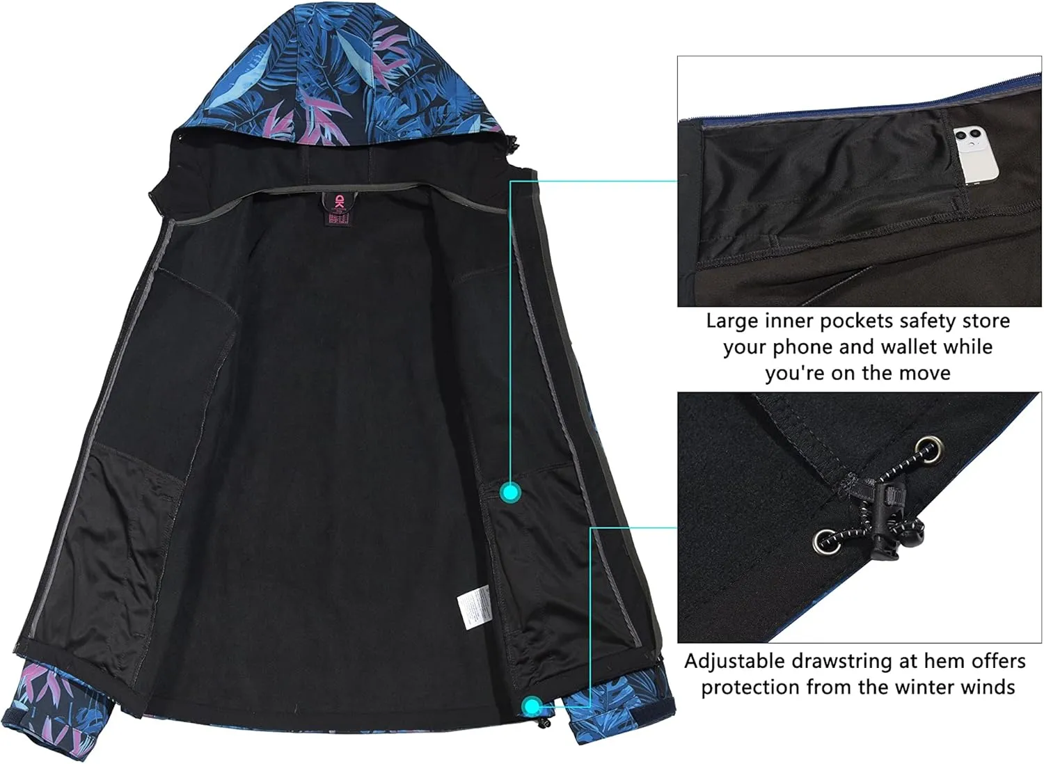 Little Donkey Andy Women's Softshell Jacket Hooded Windproof Fleece Lined Jackets, Lightweight